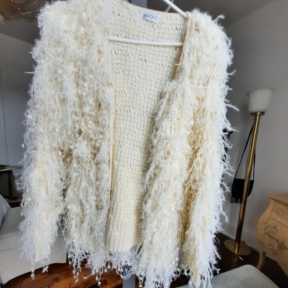Statement piece, Shaggy knit open front cardigan, boho chic, Nado - Picture 4 of 9